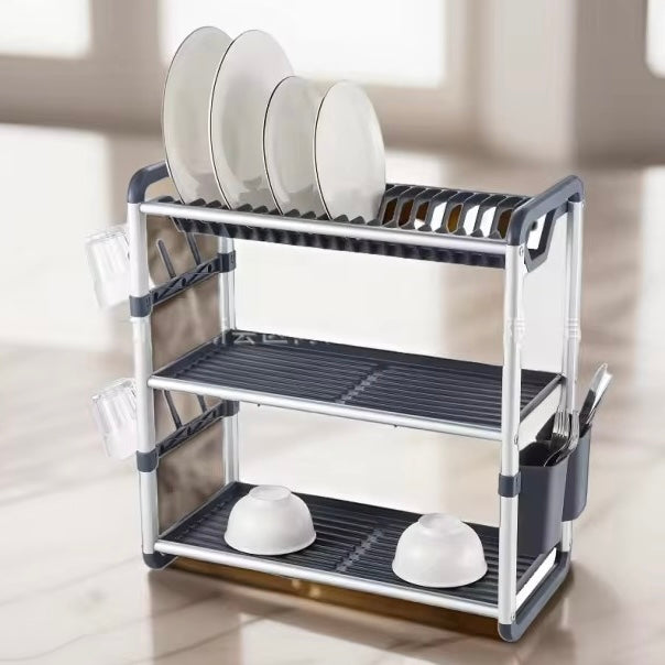 ✨ منظم ومجفف أطباق من الألومنيوم (طبقتين/ثلاث طبقات)