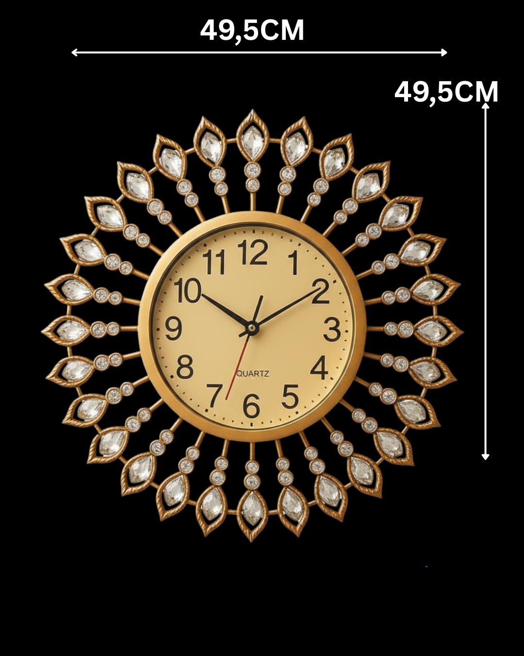 ساعة حائط فاخرة بتصميم زهرة الشمس الذهبية والماس الكريستالي💎