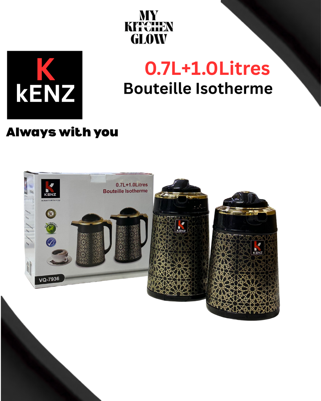 الفخامة اللي تستاهلها! طقم KENZ الذهبي (0.7L+1.0L)