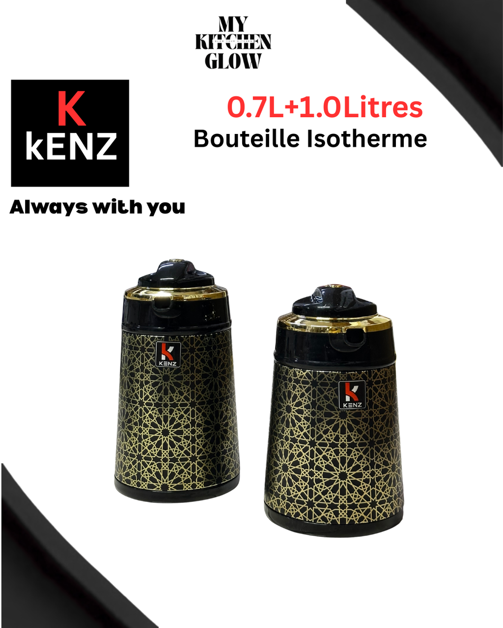 الفخامة اللي تستاهلها! طقم KENZ الذهبي (0.7L+1.0L)