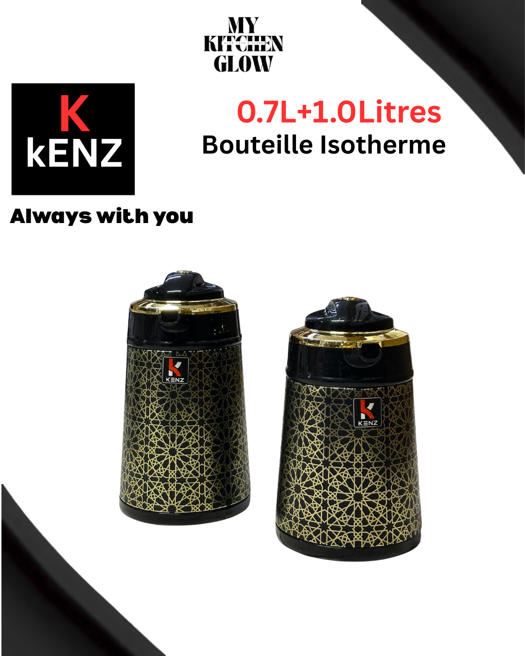 الفخامة اللي تستاهلها! طقم KENZ الذهبي (0.7L+1.0L)