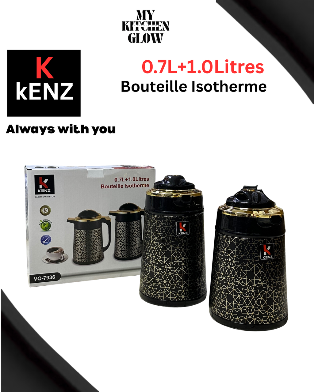 الفخامة اللي تستاهلها! طقم KENZ الذهبي (0.7L+1.0L)