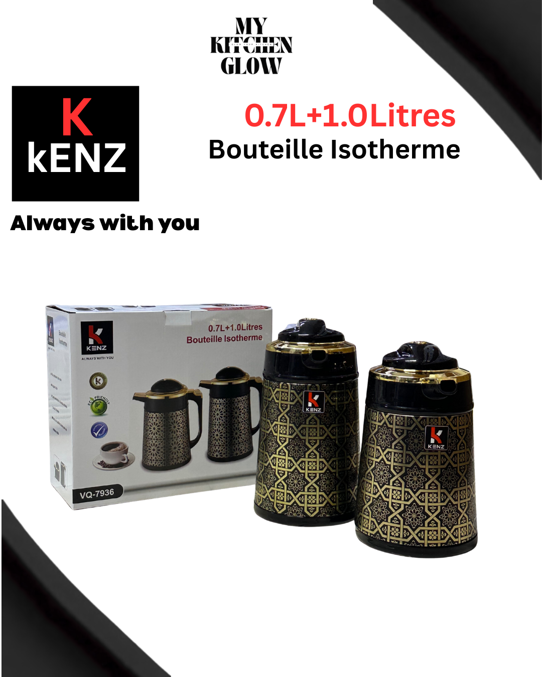 الفخامة اللي تستاهلها! طقم KENZ الذهبي (0.7L+1.0L)