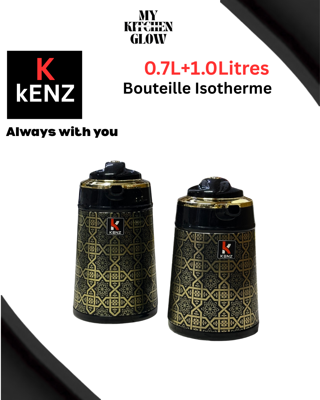 الفخامة اللي تستاهلها! طقم KENZ الذهبي (0.7L+1.0L)